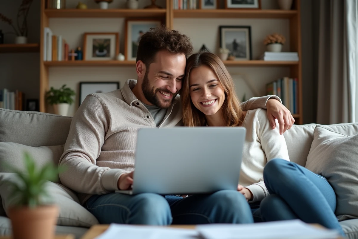 Jeune couple consulte des offres d