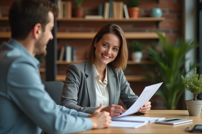 Femme souriante en réunion de travail à Bergerac