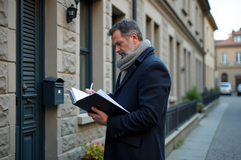 Homme d'âge moyen examine la boîte aux lettres d'une maison