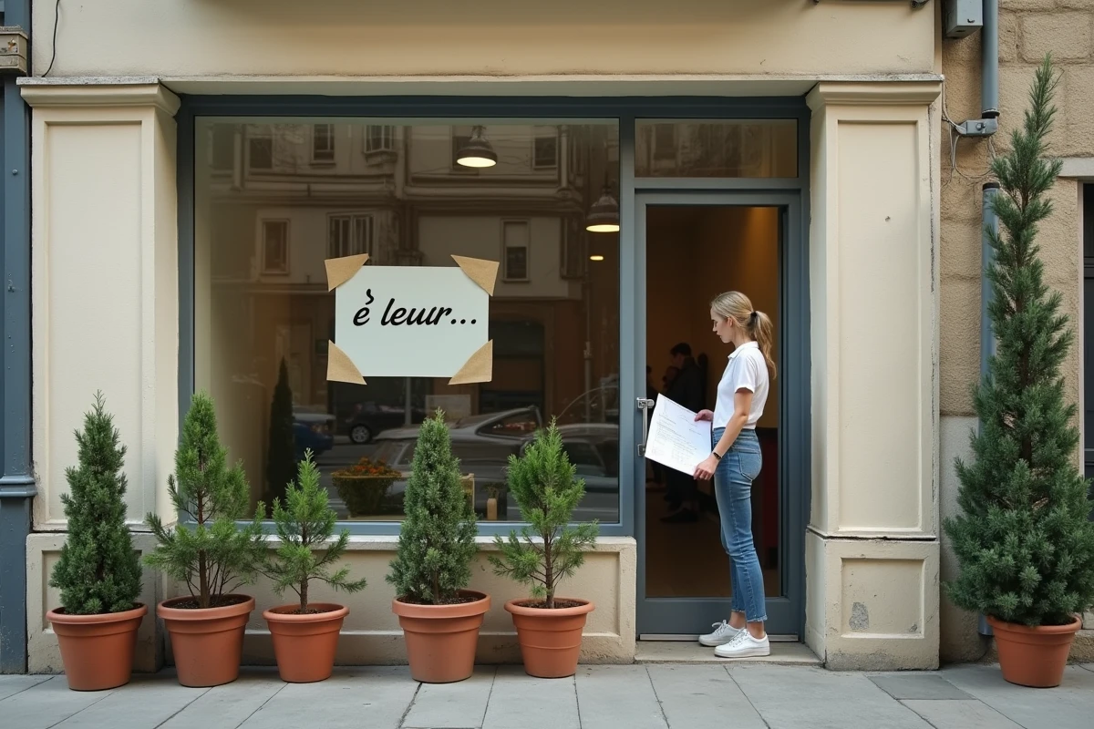 Responsable de micro-crèche inspectant un local commercial disponible à la location en milieu urbain