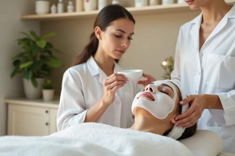 Esthéticienne appliquant un soin du visage sans diplôme CAP dans un salon de beauté français