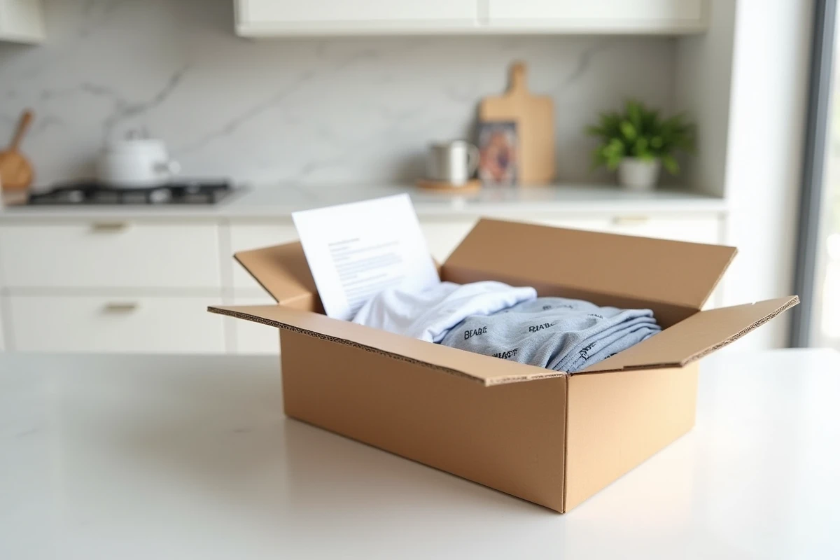 Unboxing d'une commande Asos avec vêtements emballés et bon de livraison